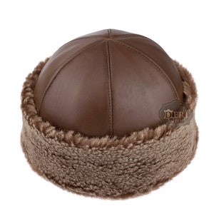 Men&#39;s Winter Fur Hat - Shearling Sheepskin Winter Fur Beanie Hat - Handmade Leather Hat - Anatolian Hat - XS-2XL - Unique Gift