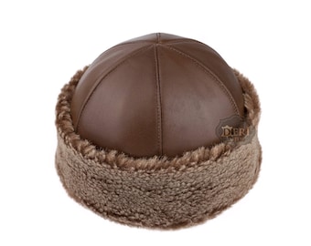 Men's Winter Fur Hat - Shearling Sheepskin Winter Fur Beanie Hat - Handmade Leather Hat - Anatolian Hat - XS- S - M - L - XL - 2XL