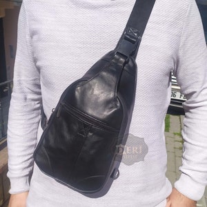 Men's Leather Bags Genuine Leather Chest Bag, Sling Bag, Crossbody ...