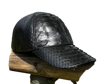 Genuine Python Snakeskin Baseball Cap – Handmade Leather Hat, Adjustable Unisex Headwear
