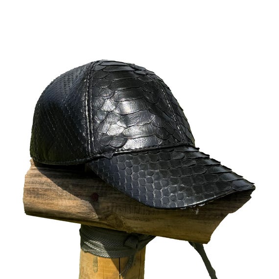 Genuine Python Snakeskin Baseball Cap – Handmade Leather Hat, Adjustable Unisex Headwear