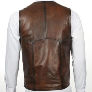 Leather Vest Men Brown Sheepskin Waistcoat Handmade Cowboy Biker Motorcycle Outerwear Western Jerkin