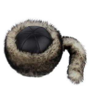 Lambskin Fur Hat – Handmade Shearling Winter Leather Cap with Tail, Unisex Cold Weather Headwear
