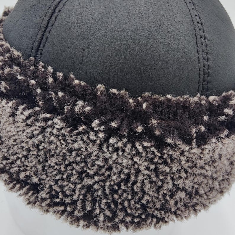 Shearling Sheepskin Leather Fur Hat – Unisex Winter Cap, Handmade Genuine Lambskin Warm Headwear image 5