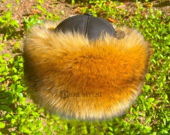 Chapeau de fourrure - Chapeau de loup pour homme - Chapeau de Mongolie comme cadeau de Noël unique avec un motif authentique de fourrure de loup