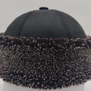Shearling Sheepskin Leather Fur Hat – Unisex Winter Cap, Handmade Genuine Lambskin Warm Headwear image 9