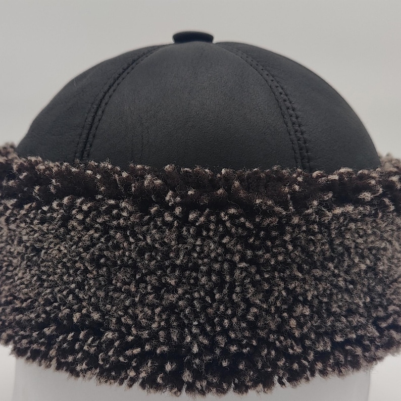 Shearling Sheepskin Leather Fur Hat – Unisex Winter Cap, Handmade Genuine Lambskin Warm Headwear image 9