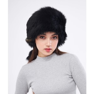 Black Shearling Sheepskin Fur Hat – Handmade Women’s Leather Winter Cap, Stylish Cold Weather Headwear