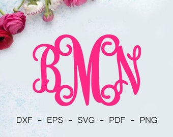 SVG Thick Vine Monogram, cutting file, SVG, Digital, Initial font, Instant Download, Dxf, Pdf, Eps, Svg