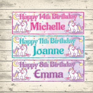 2 Personalised Double Unicorn Birthday Banners - Any NAME and Any AGE
