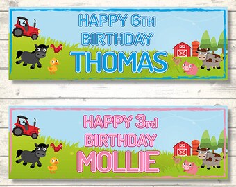 Personalised Animal Birthday Banner Photo Farm Jungle Party 1st 2nd 3rd 4th name