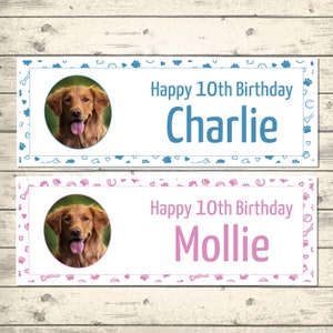 2 Personalised Photo Pet Birthday Banners - Any Name - Any Age