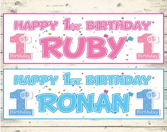 2 Personalised 1st Birthday Banners - Available in PINK or BLUE - First Birthday