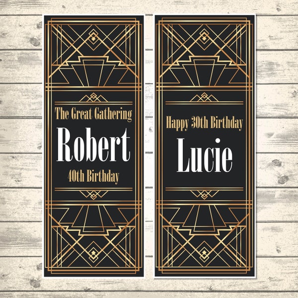 2 Personalised Portrait Gatsby Banners Design 4 - Any Name - Any Age