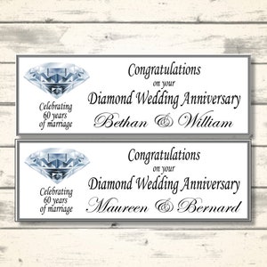 2 Personalised Diamond Wedding Anniversary, Celebration Banners - Any Names