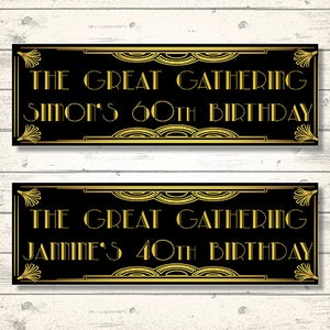 2 Personalised The Great Gathering Gatsby Banners - Any Name - Any Age Any Message -