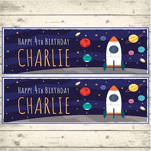 2 Personalised Planets Birthday Party Banners - Any NAME and Any AGE