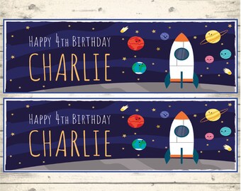 2 Personalised Planets Birthday Party Banners - Any NAME and Any AGE