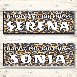 2 Personalised Leopard Print Birthday Banners - Any NAME and Any AGE