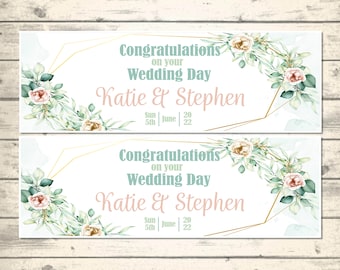 2 Personalised Wedding Banner - Any Names - Any Date - Design 3