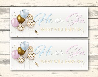 2 Personalised He Or She What Will Baby Be Banner - Gender Reveal Party - Baby Shower Decor