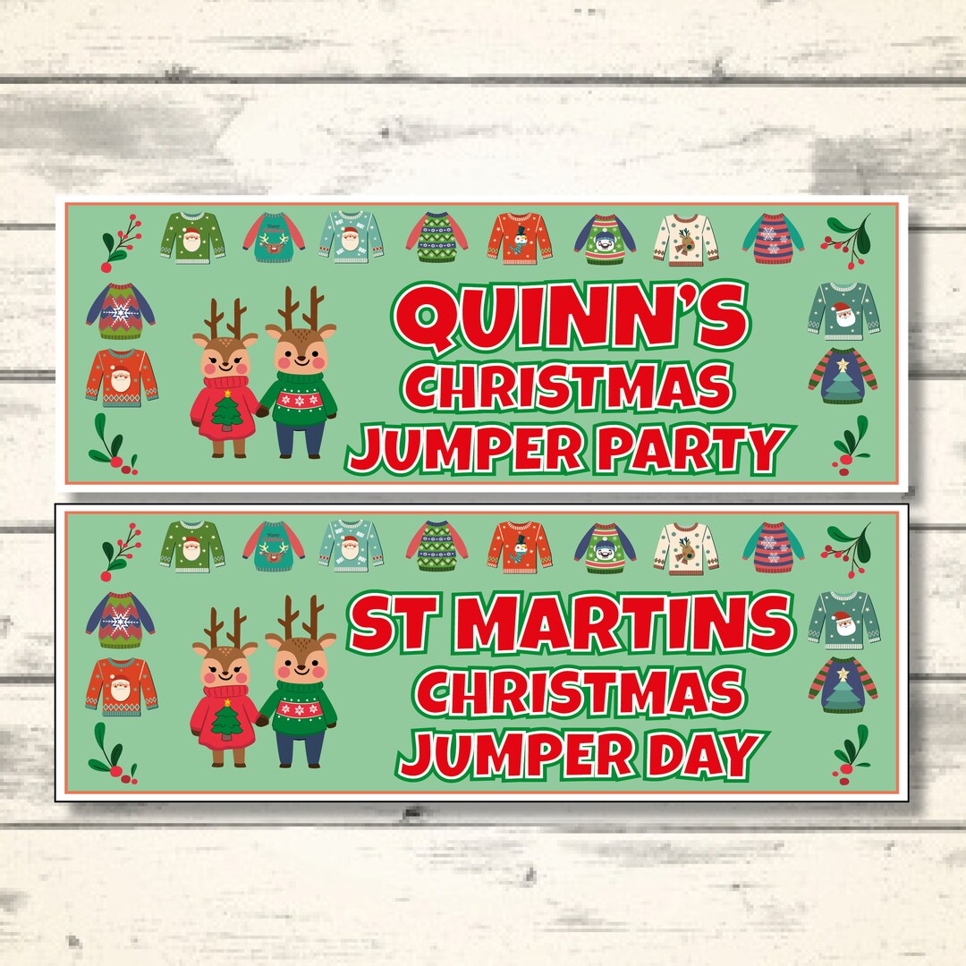 2 Personalised Christmas Jumper Day Banners any MESSAGE Etsy