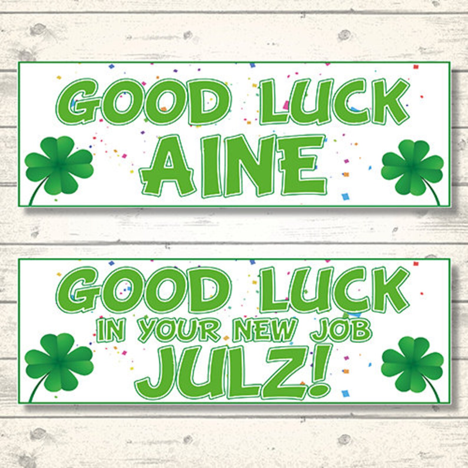 2 Personalised Good Luck Banners Any NAME Any MESSAGE Etsy