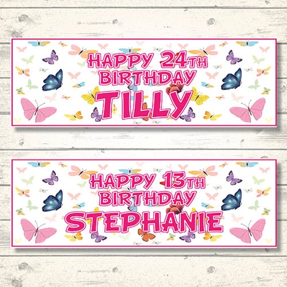 2 Personalised Birthday Banner Photo Butterfly Party Poster Events Decorations