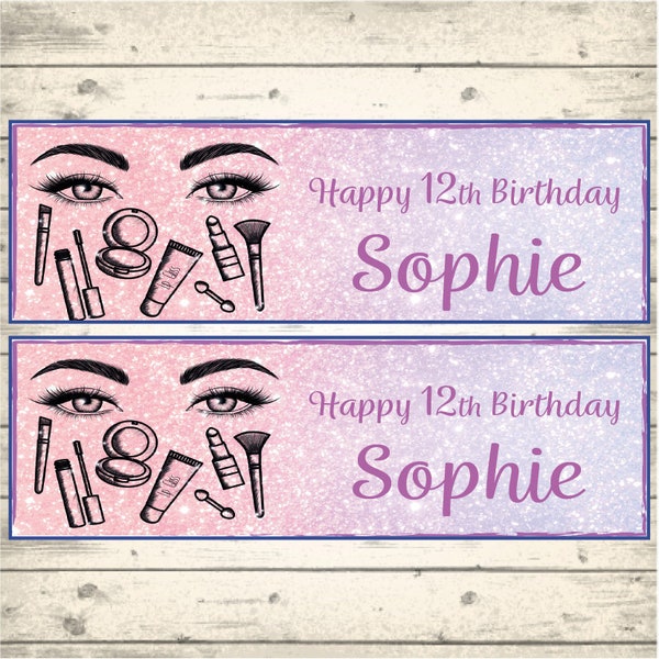 2 Personalised Make Up Party Birthday Banners - Design 2