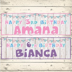 2 Personalised Birthday Banners - Available in a choice of colours - Any NAME and Any AGE