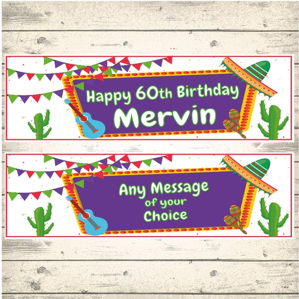 2 Personalised Mexican Fiesta Birthday Banners - Any Name - Any Age