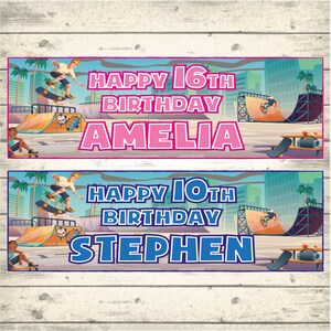 2 Personalised Skateboard Design 1 Birthday Party Banners - Any NAME and Any AGE