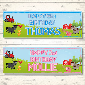 2 Personalised Farm Birthday Banners - Any NAME and Any AGE