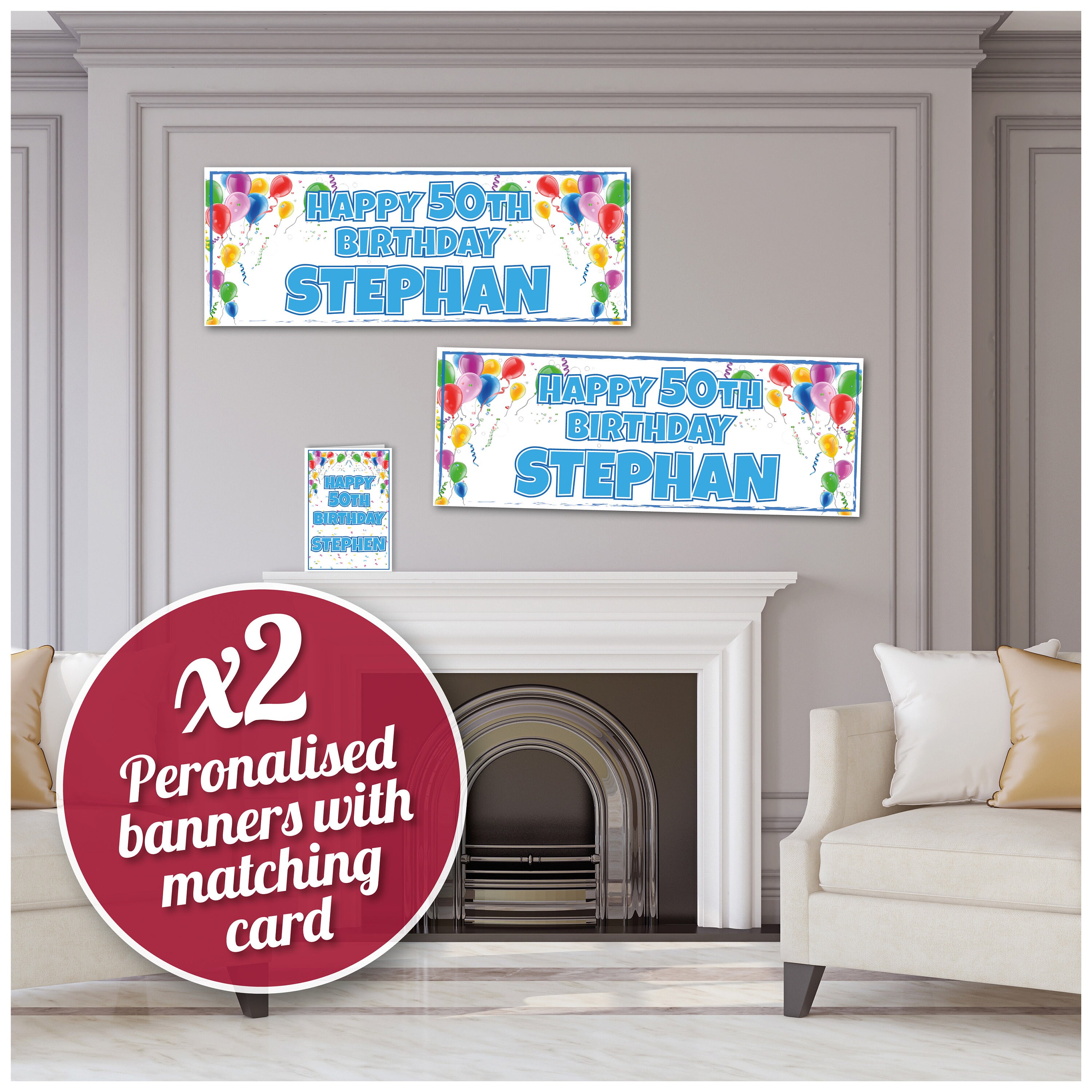 2 Personalised Balloon Corner Birthday Banners & 2 Etsy
