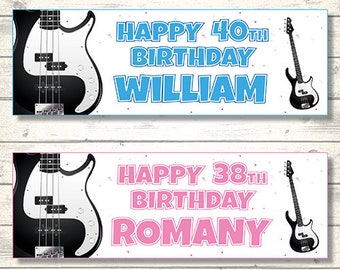 2 Personalised Electric Guitar Birthday Banners - Any NAME and Any AGE