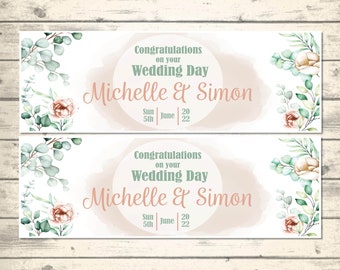 2 Personalised Wedding Banner - Any Names - Any Date - Design 1