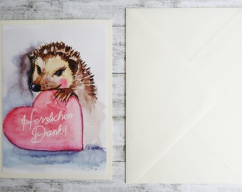 Greeting card hedgehog, bright, Thank you very much
