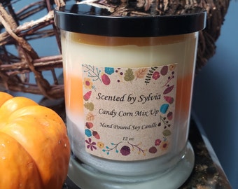 Candy Corn colored Soy 12 oz Candle.Fall color candle.Fall decor.Autumn decor.Candy corn candle.Fall scented candle.multi-color candle.