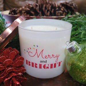 Merry and Bright 16 oz Double wick Soy Candle.Christmas candle.Holiday candle.Christmas decor.Merry and Bright decor.Holiday decor.Christmas