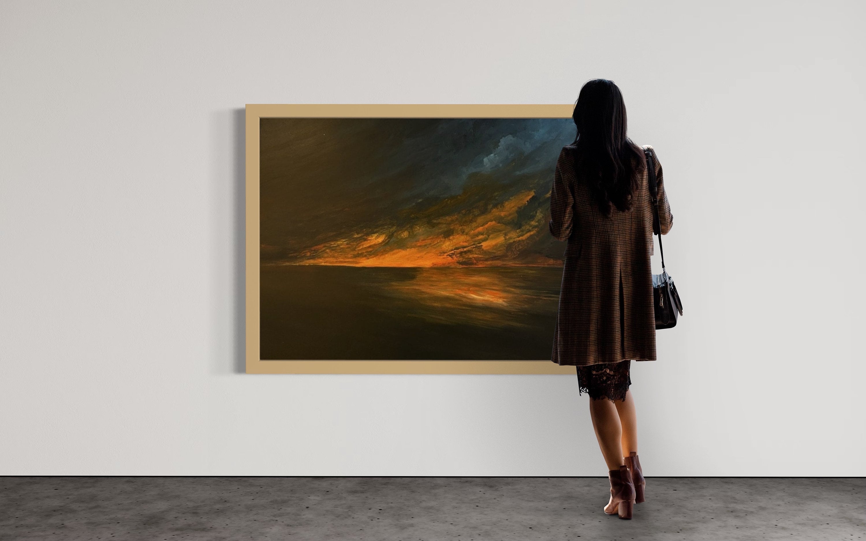 Bright Orange Sunset Painting, Fire Orange Sunset Art for Living Room ...