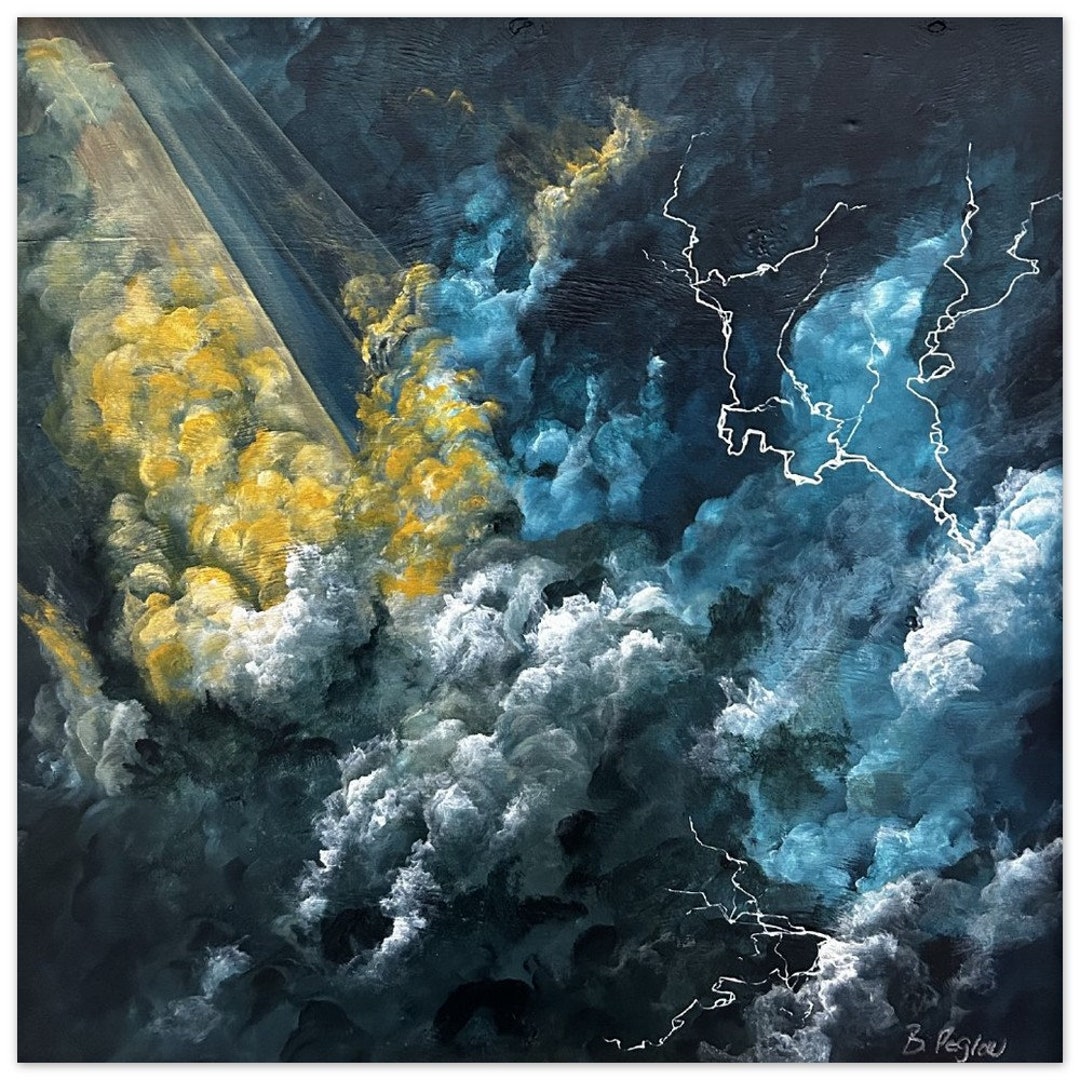 Lightning Storm Cloud Print, Dramatic Sky Wall Art, Sun Rays Through ...