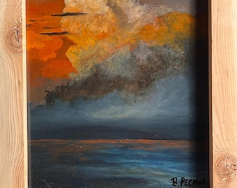 Storm Lake Oil Painting Original Dramatic Sky Sunset Landscape Fine Art Wall Decor