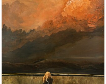 Büffel Wand Kunst Druck, Bison Prärie Landschaftsmalerei, Western Wildtiere rustikales Dekor
