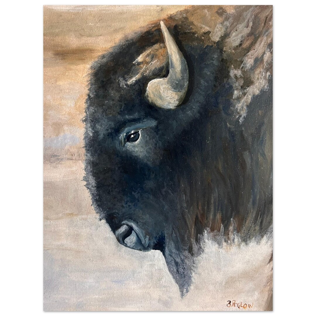 Buffalo Art Print Bison Portrait Wildlife Western Decor Minimalist ...