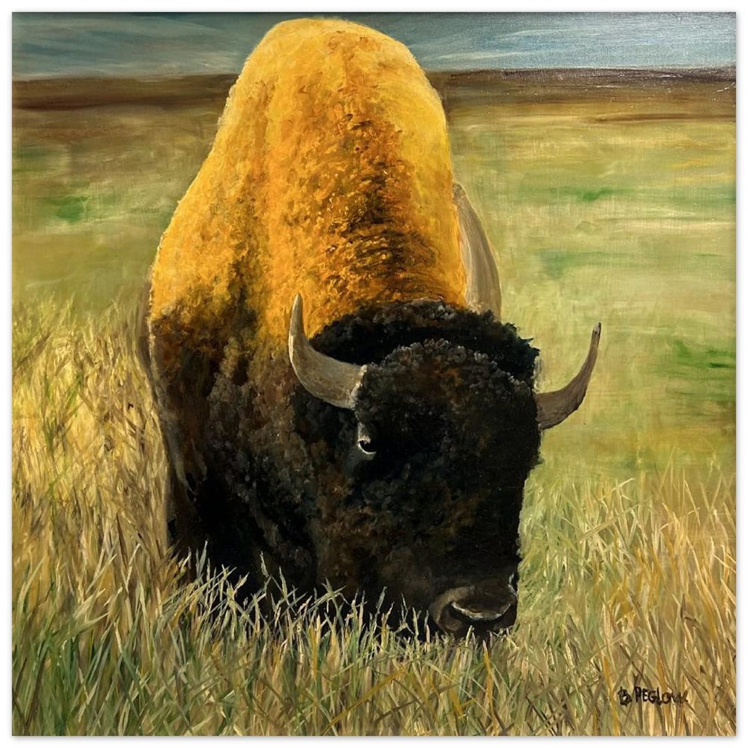 Bison Wall Art Print, Buffalo Wildlife Painting, Western Prairie Decor ...