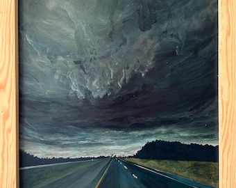 Storm Highway Oil Painting Original Dramatic Sky Landscape Large Statement Wall Art