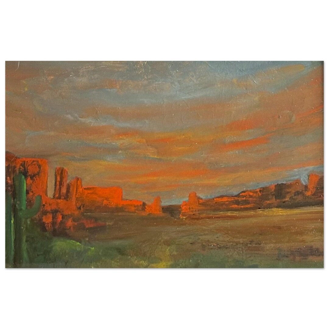 Arizona Desert Art Print Saguaro Cactus Red Rock Sunset Southwest ...