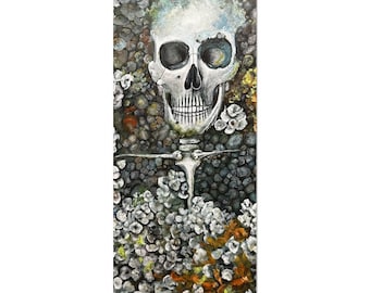Skull Wall Art Print, Gothic Memento Mori Painting, Dark Macabre Skeleton Decor