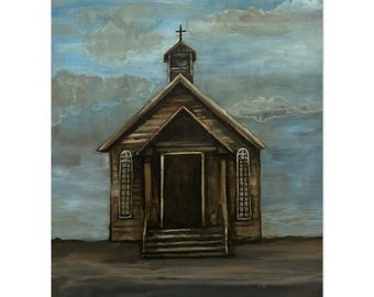 Impresión de arte mural de iglesia rural, pintura rústica de capilla, decoración religiosa cristiana