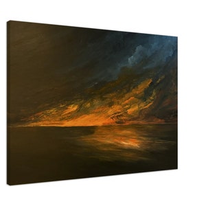 Original Painting On canvas, Bright Orange Sunset Art, Living Room Wall, Fire Sunset on Water, Nature Inspired Canvas Art, expressionism